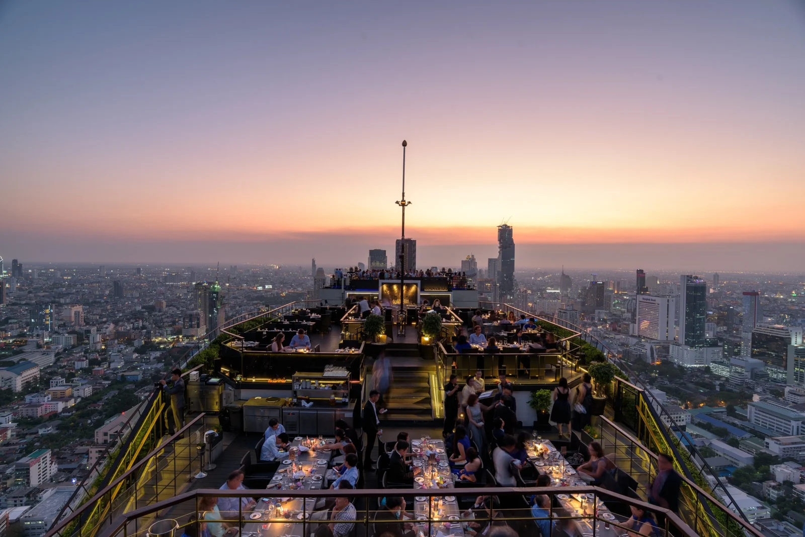 Vertigo rooftop at Banyan Tree Bangkok overlooking the city at sunset