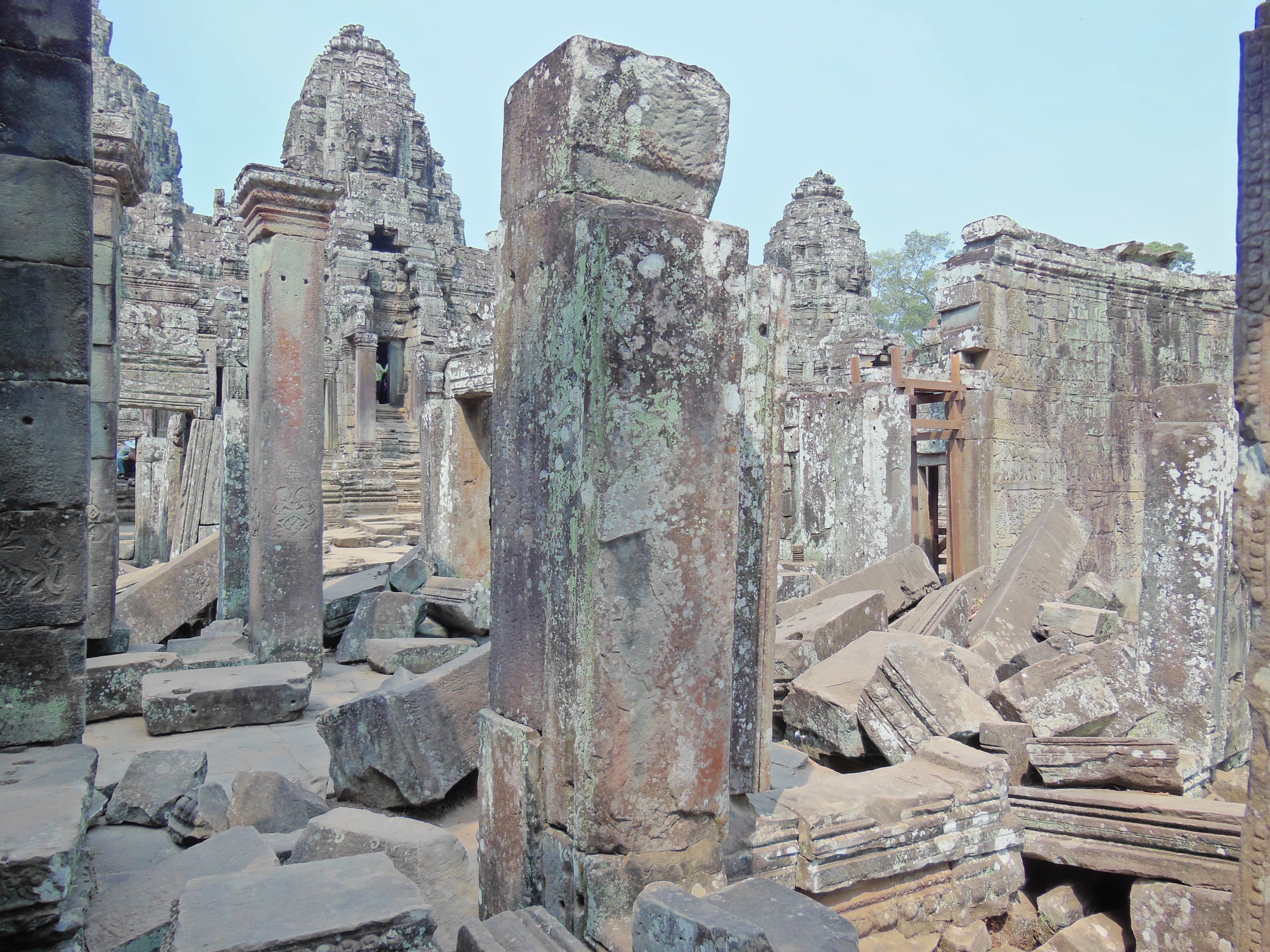 Carved stone towers and columns at Angkor Thom, photographed by Brian