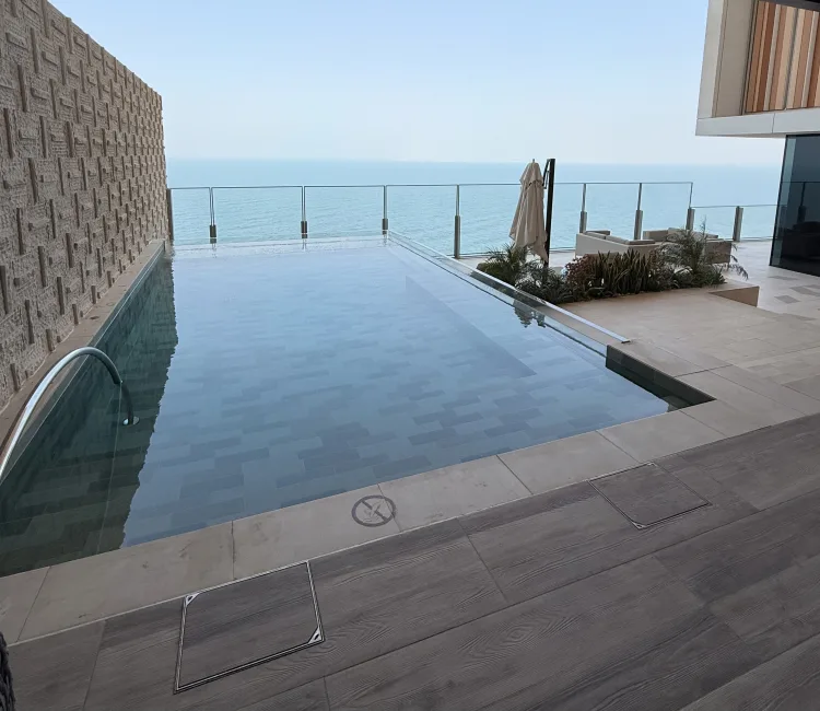 Private pool terrace overlooking the sea, viewed during Brian’s Atlantis The Royal site visit
